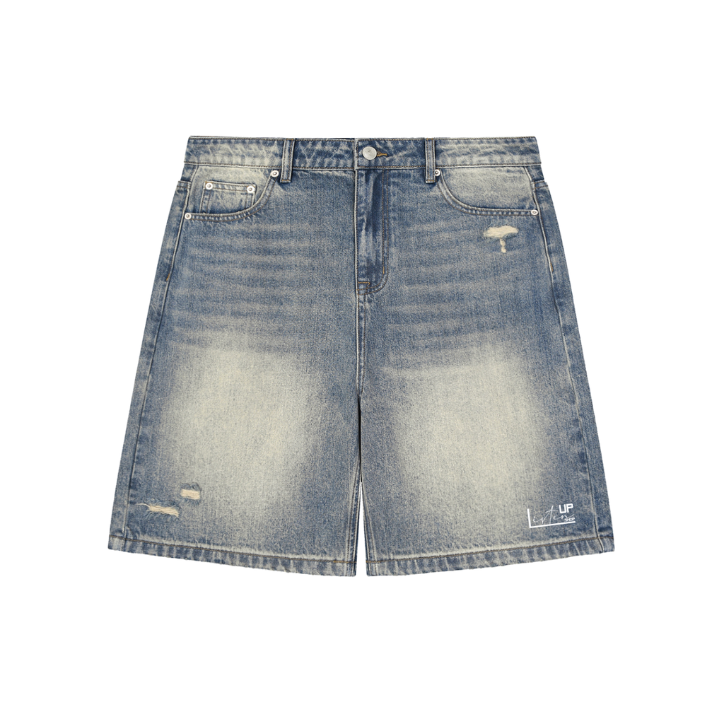 short jeans,Faded Distressed Baggy Denim S,baggy short Listen Up Shop,Listen Up Shop baggy short